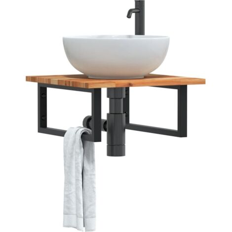 Estante de lavabo de pared acero y madera maciza de acacia vidaXL
