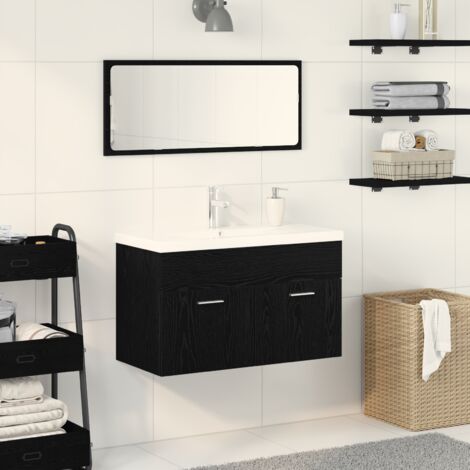 Mueble de lavabo con puerta Roble negro 80 x 38,5 x 46 cm vidaXL