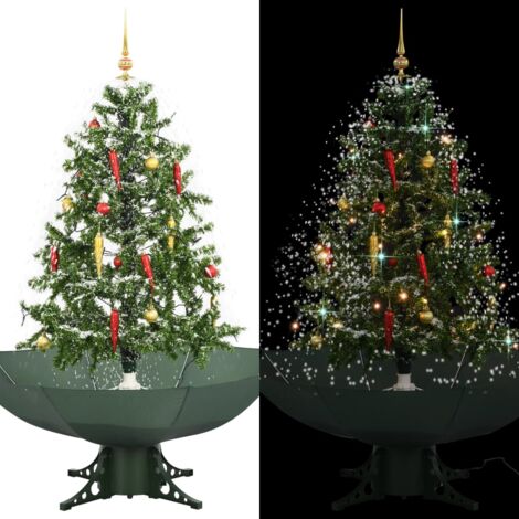 Árbol de Navidad con nieve con base en paraguas verde 140 cm vidaXL