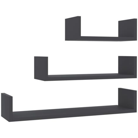 Estantes de pared 3 piezas madera contrachapada gris vidaXL