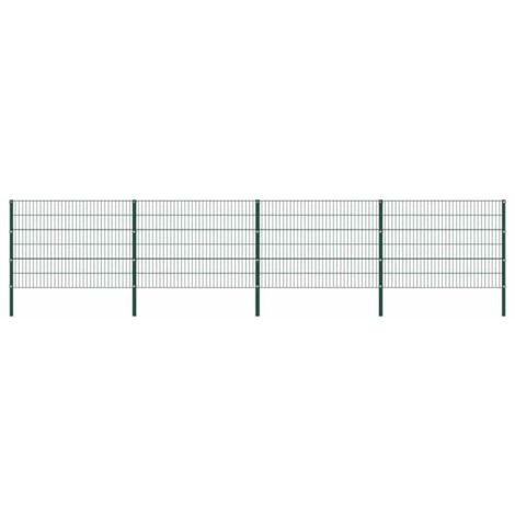 Panel de valla con postes de hierro 694,5x120 cm verde vidaXL
