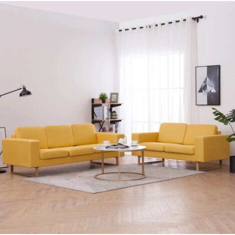 Juego de sofás 2 piezas de tela amarillo vidaXL