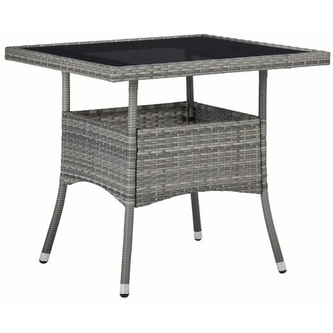 Mesa de comedor para jardín ratán sintético y vidrio gris vidaXL