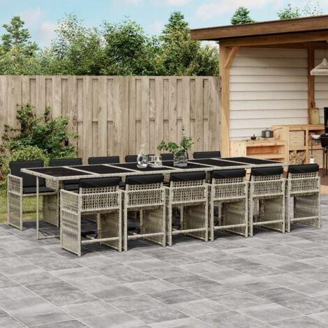 Set comedor jardín y cojines 13 pzas ratán sintético gris claro vidaXL