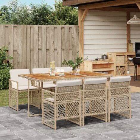 Set comedor de jardín 7 pzas con cojines ratán sintético beige vidaXL