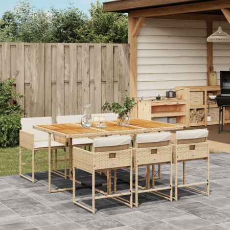 Set comedor de jardín 7 pzas con cojines ratán sintético beige vidaXL