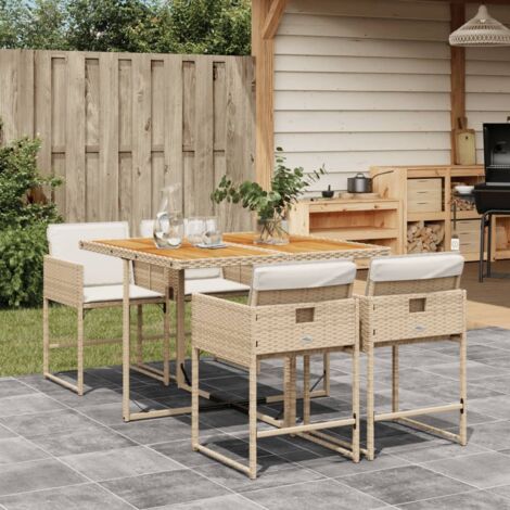 Set comedor de jardín 5 pzas con cojines ratán sintético beige vidaXL