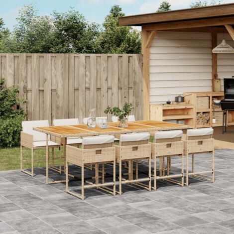 Set comedor de jardín 9 pzas con cojines ratán sintético beige vidaXL