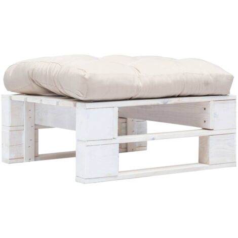 Otomana de palets de jardín con cojín color arena madera blanca vidaXL
