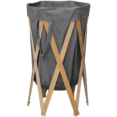 Canasta para lavandería plegable de madera y tela gris - 238305