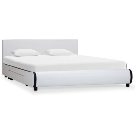 Estructura de cama con cajones piel sintética blanca 140x200 cm vidaXL (1/5)