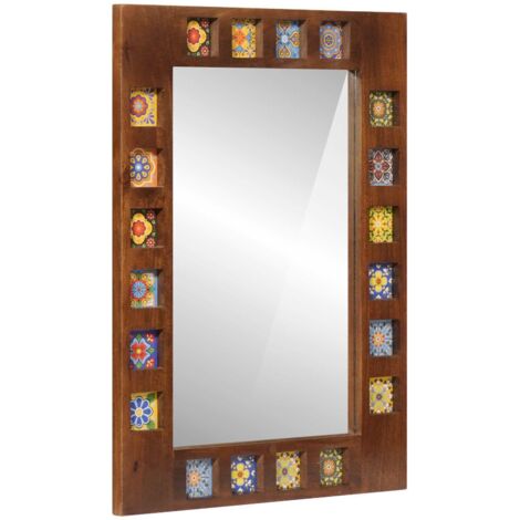 Espejo de baño Nogal 50 x 70 x 2,5 cm Madera de mango maciza vidaXL