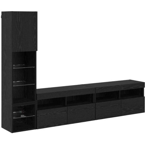 Unidad de Pared para TV 4 pcs Roble Negro Madera de ingeniería vidaXL