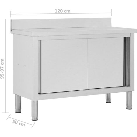 Mesa de trabajo puertas correderas acero inox 120x50x(95-97) cm vidaXL