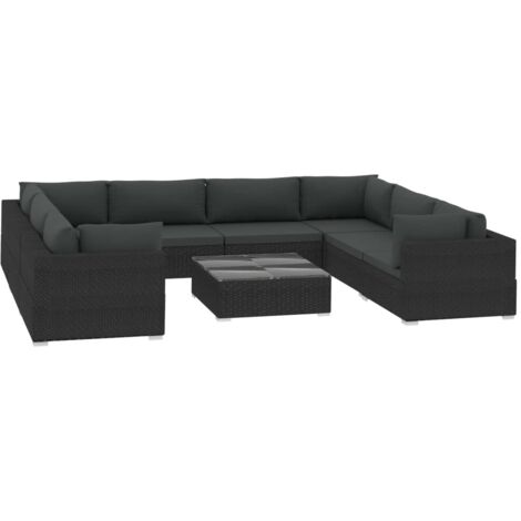 vidaXL Set de muebles de jardín 9 pzas y cojines ratán sintético negro