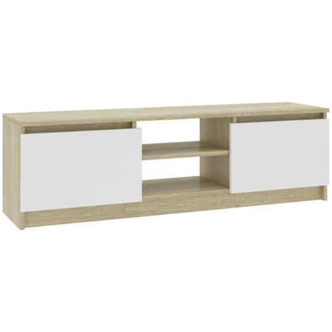 main image of "vidaXL Mueble para TV de Aglomerado 120x30x35,5 cm Blanco Roble Sonoma - Multicolor"