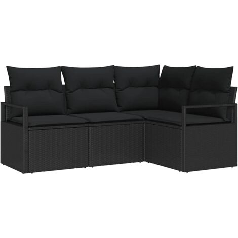Juego de Sofá con cojín 4 pcs Negro ratán sintético vidaXL (1/5)