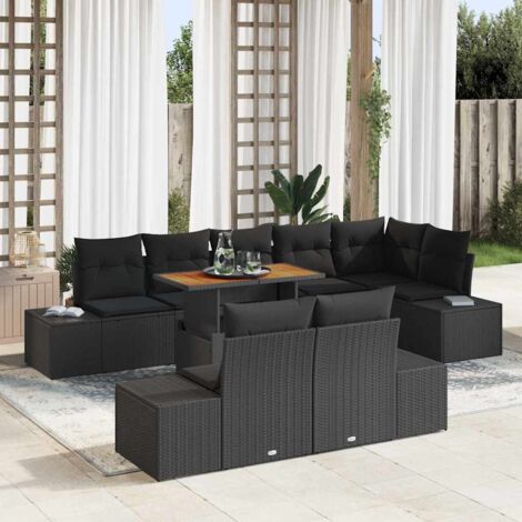 Conjunto de sofá de jardín 9 pcs Negro Poliratán vidaXL (1/5)