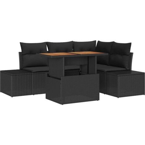 Conjunto de sofá de jardín 5 pcs Negro Poliratán vidaXL (1/5)