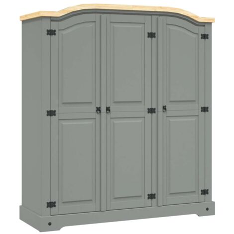 Armario madera de pino Mexicano estilo Corona gris 3 puertas vidaXL