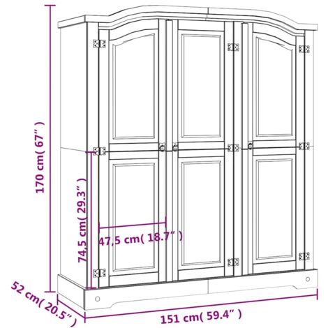 Armario madera de pino Mexicano estilo Corona gris 3 puertas vidaXL