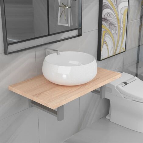 Conjunto de muebles de baño 2 piezas cerámica roble vidaXL