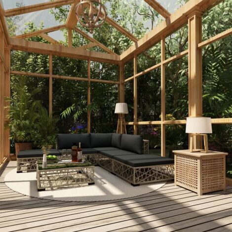 Set de muebles de jardín 6 pzas y cojines ratán sintético gris vidaXL