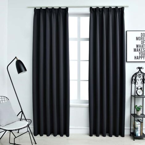 Cortinas opacas con ganchos 2 piezas negro 140x175 cm vidaXL