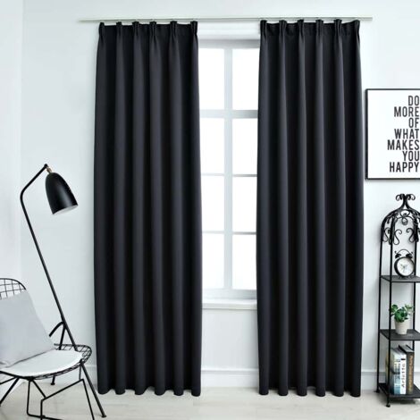 Cortinas opacas con ganchos 2 piezas negro 140x225 cm vidaXL