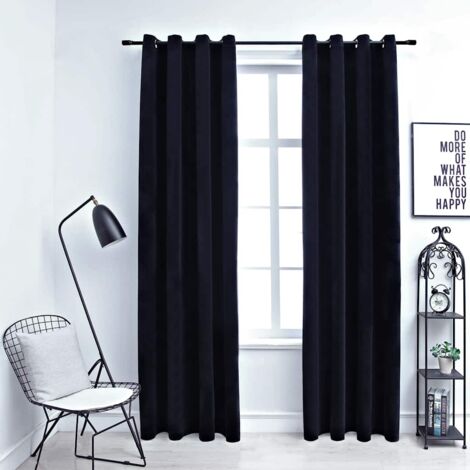 Cortinas opacas con anillas 2 pzas terciopelo negro 140x225 cm vidaXL