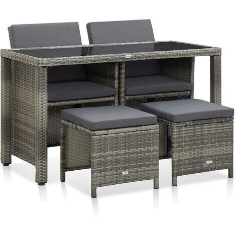 Set de comedor de jardín 5 pzas y cojines ratán sintético gris vidaXL