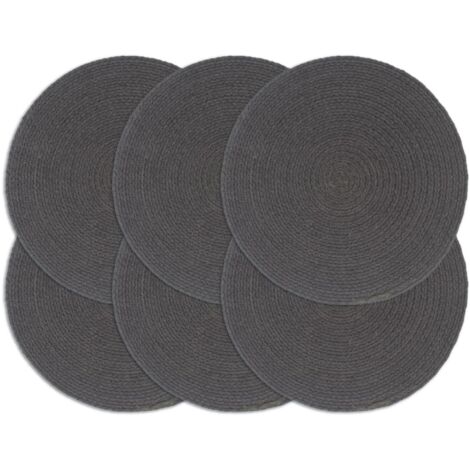 Mantel individual redondo 6 uds algodón gris oscuro liso 38 cm vidaXL