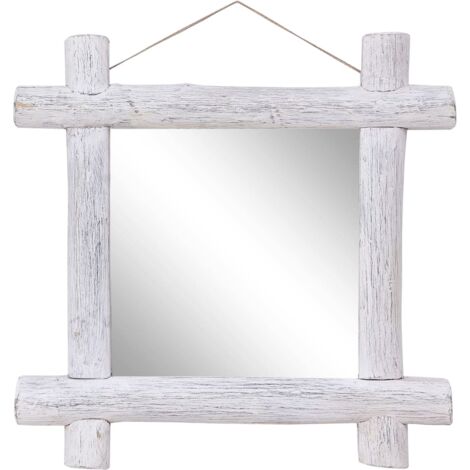 Espejo de troncos de madera maciza reciclada blanca 70x70 cm vidaXL