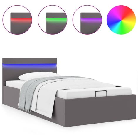 Cama canapé hidráulica con LED cuero sintético gris 100x200 cm vidaXL