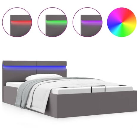 Cama hidráulica almacenaje LED sin colchón gris 140x200 cm vidaXL