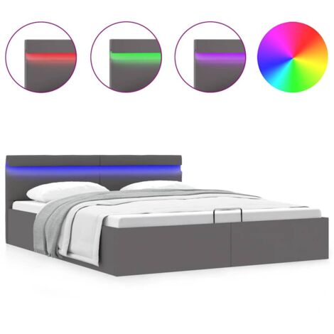 Cama canapé hidráulica con LED cuero sintético gris 160x200 cm vidaXL