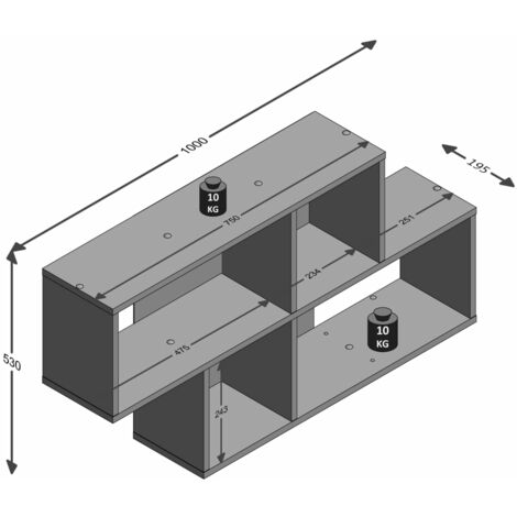 FMD Estantería de pared rectangular con 8 compartimentos blanca