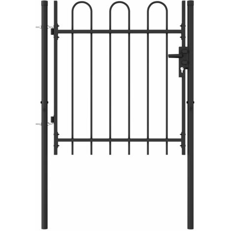 Cancela de valla con una puerta y arcos acero negro 1x1 m vidaXL