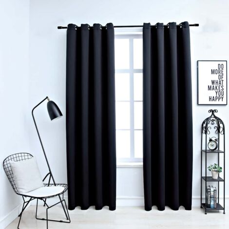 Cortinas opacas con anillas de metal 2 uds negro 140x225 cm vidaXL