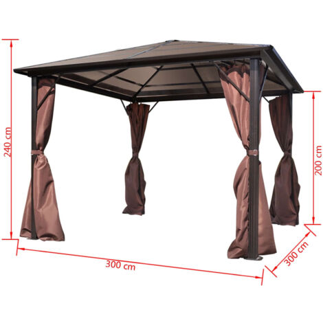 Cenador con cortina marrón aluminio 300 x 300 cm vidaXL