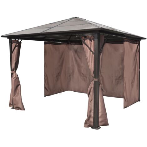 Cenador con cortina marrón aluminio 300 x 300 cm vidaXL