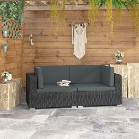 Asiento seccional de esquina con cojines 2 pzas ratán PE negro vidaXL