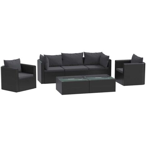 Set de muebles de jardín y cojines 7 pzas ratán sintético negro vidaXL