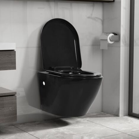 Inodoro de pared sin bordes de cerámica negro vidaXL