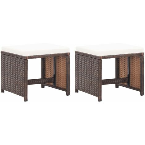Taburetes de jardín 2 uds con cojines ratán sintético marrón vidaXL