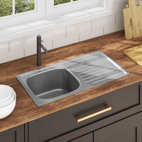 Fregadero de cocina con colador y sifón de acero inoxidable vidaXL