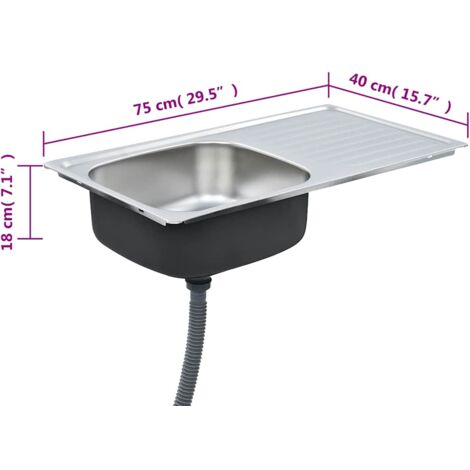 Fregadero de cocina con colador y sifón de acero inoxidable vidaXL