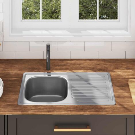 Fregadero de cocina con colador y sifón de acero inoxidable vidaXL