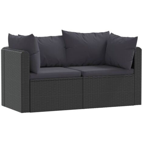 Set de sofás de jardín 2 piezas y cojines ratán sintético negro vidaXL