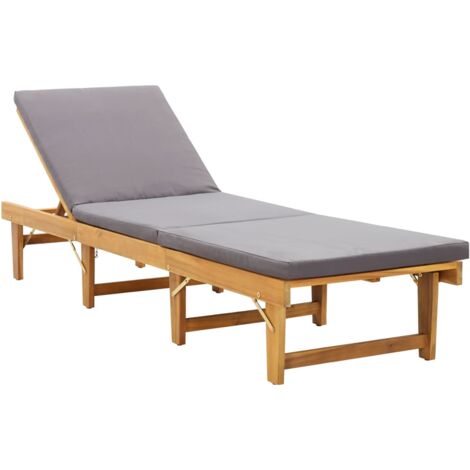 Tumbona plegable con cojín madera maciza de acacia vidaXL